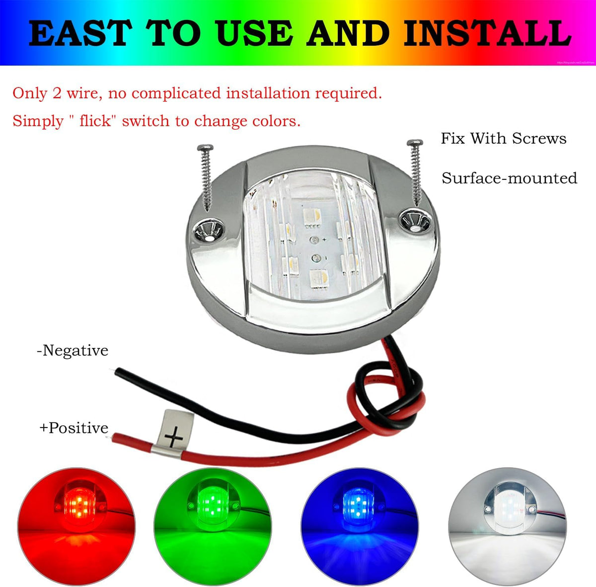 Marine Boat Courtesy Lights, 3’’ RGBW Boat Interior/Deck Lights