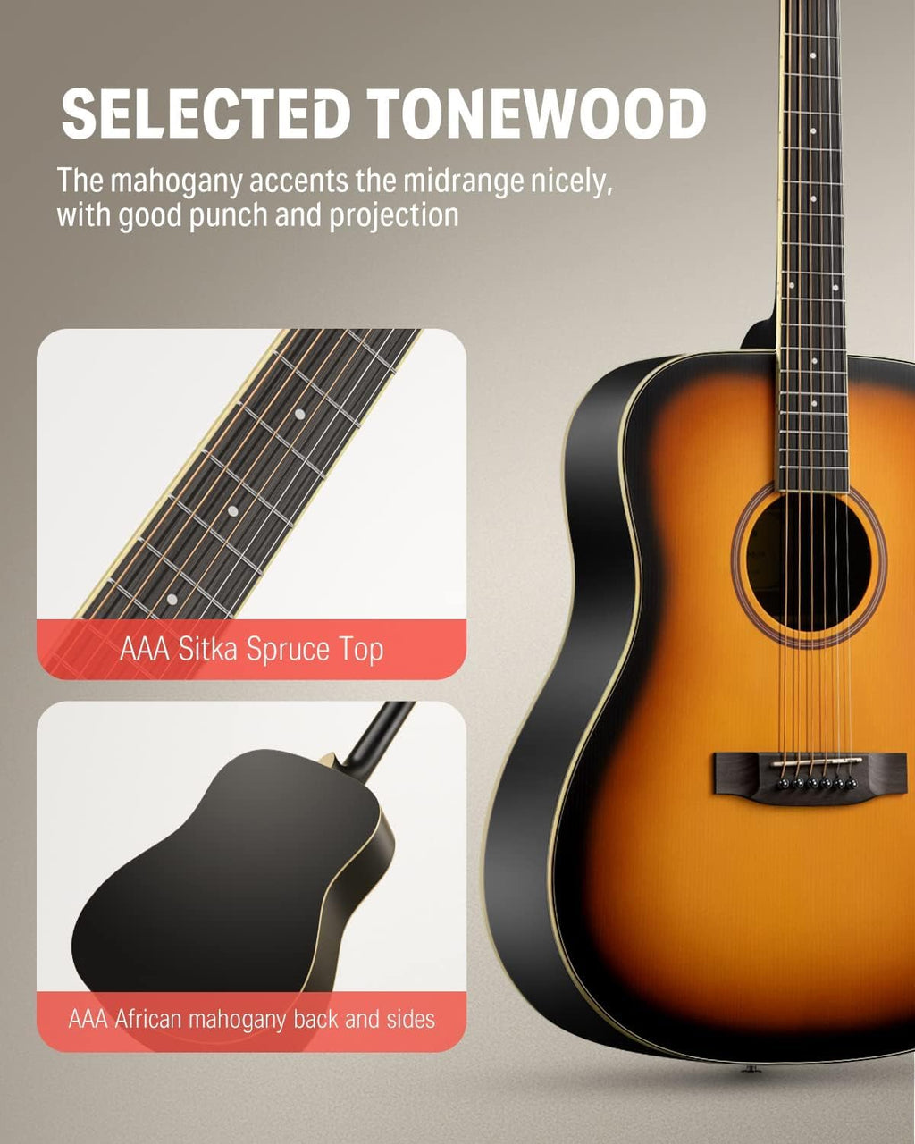 Acoustic Guitar for Beginner Adult Full Size Dreadnought Acustica Guitarra Bundle Kit with Free Online Lesson Bag