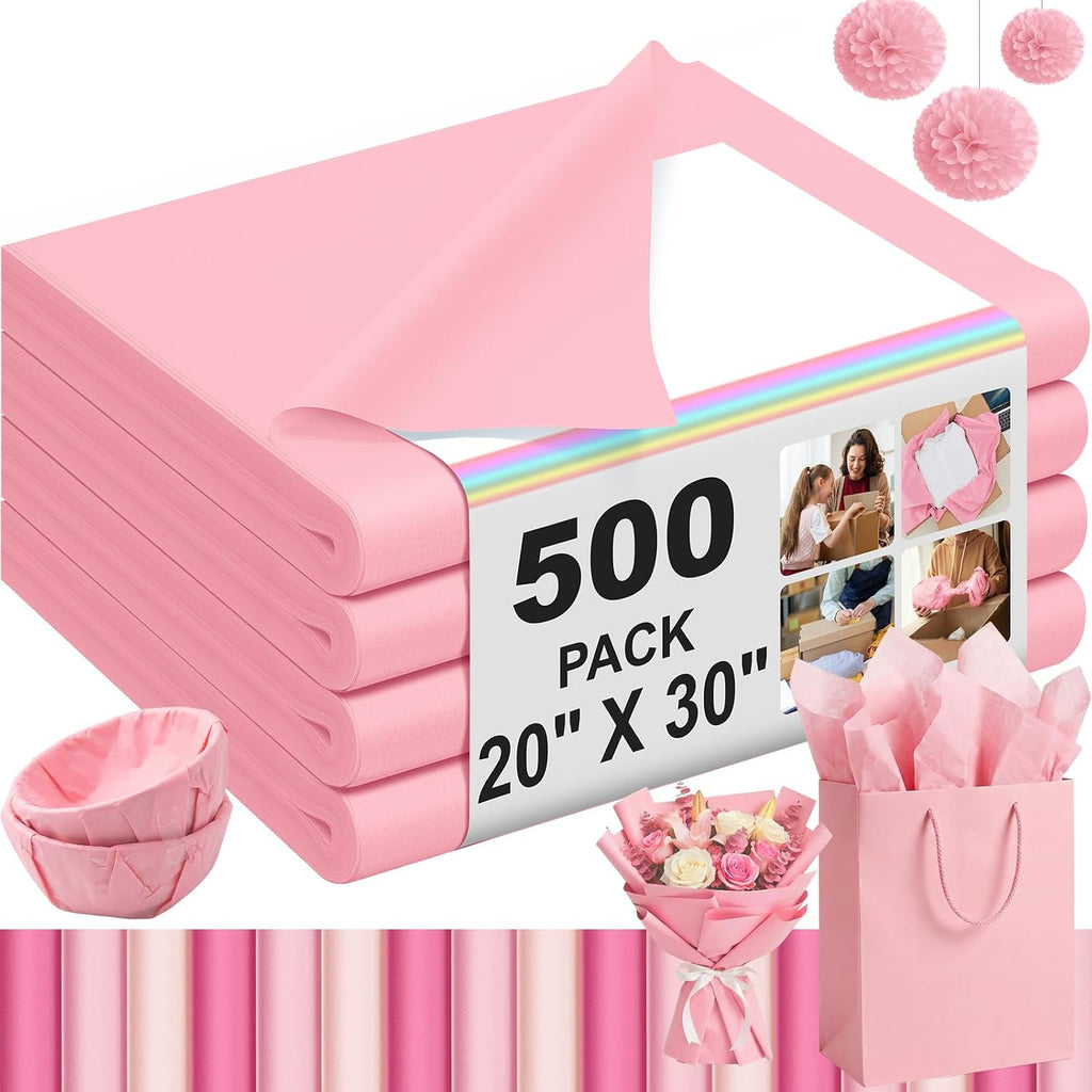 500 Sheets Light Pink Tissue Paper 20 x 30 Inch for Fall Floral Packaging