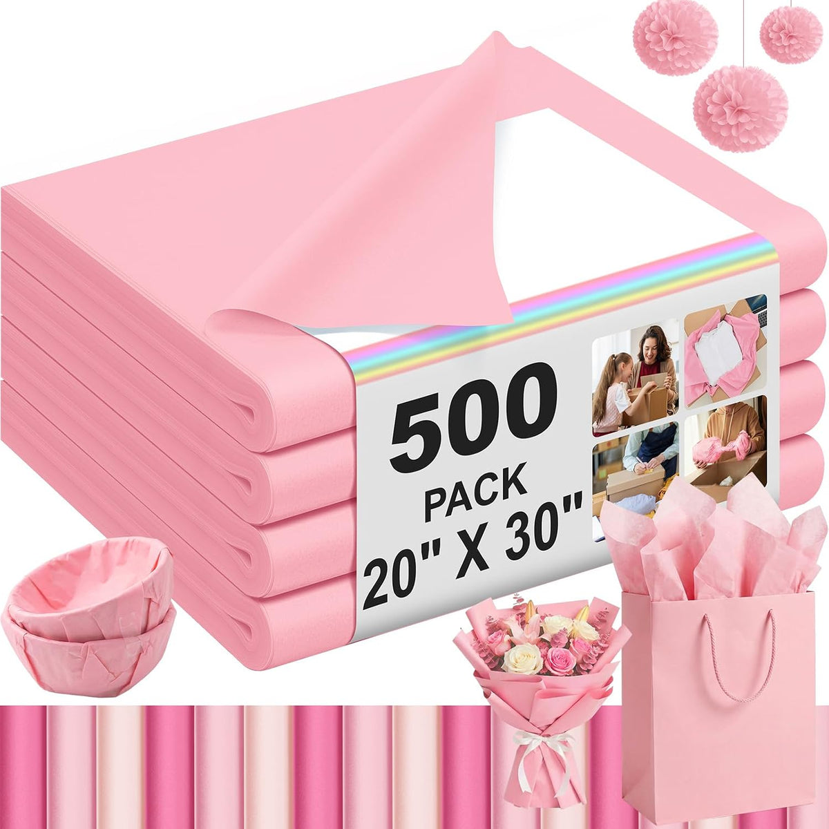 500 Sheets Light Pink Tissue Paper 20 x 30 Inch for Fall Floral Packaging