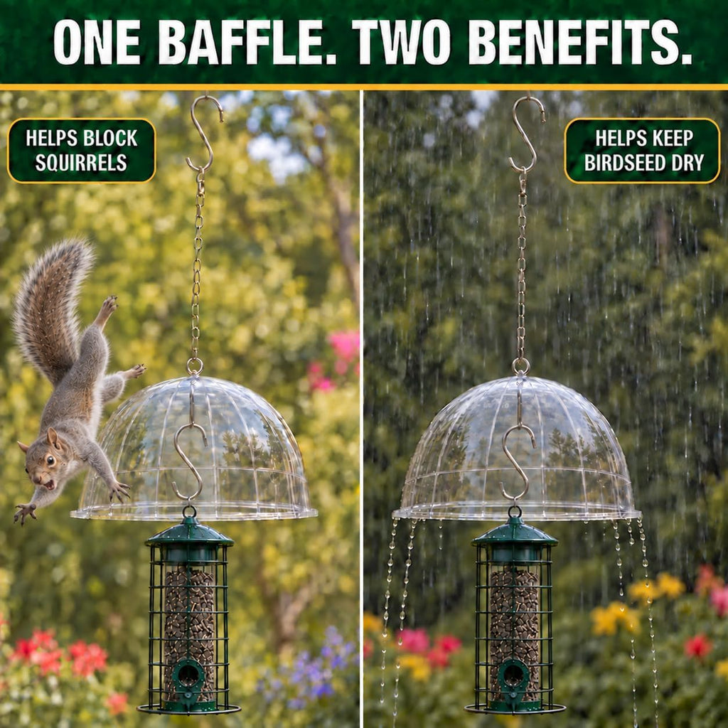 13 Inches Solid Clear PC Wobbly Squirrel Proof Baffle Deflector for Bird Feeder, Fit up 1.5 Inches + Pole/Post