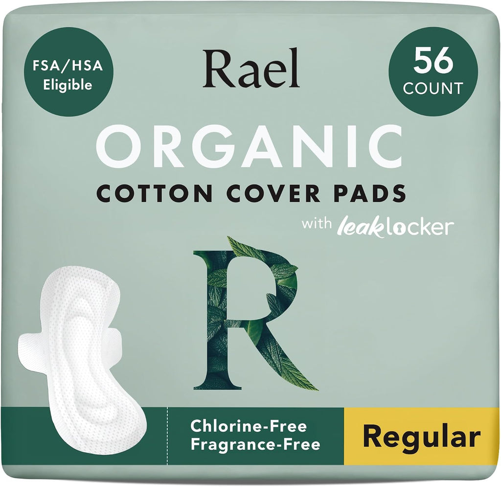 Organic Cotton Cover Sanitary Pads for Women Moderate (Regular, 56 Ct) | Ultra Thin Period Pads with Wings, Regular