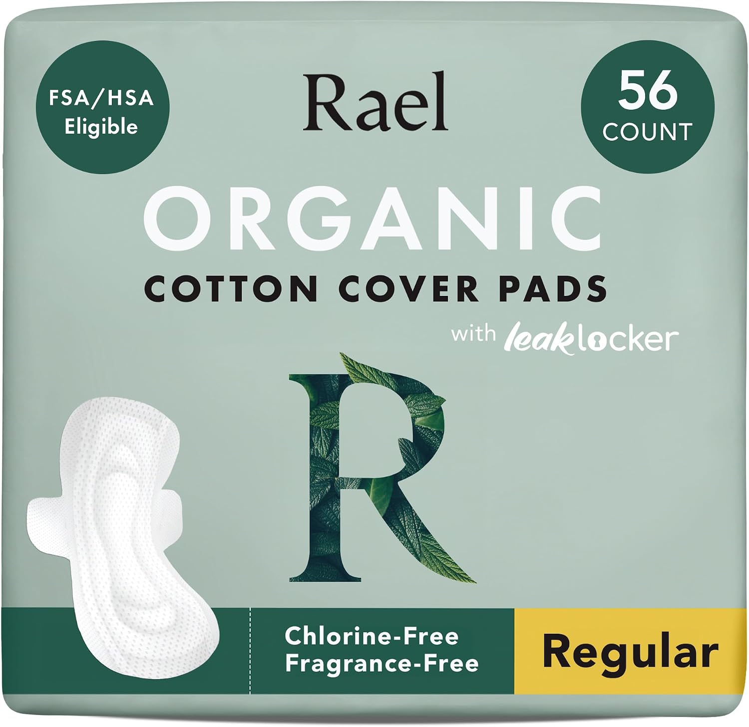 Organic Cotton Cover Sanitary Pads for Women Moderate (Regular, 56 Ct) | Ultra Thin Period Pads with Wings, Regular