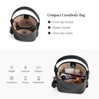 Genuine Leather Small Bucket Bag with Crossbody Strap Black Purses