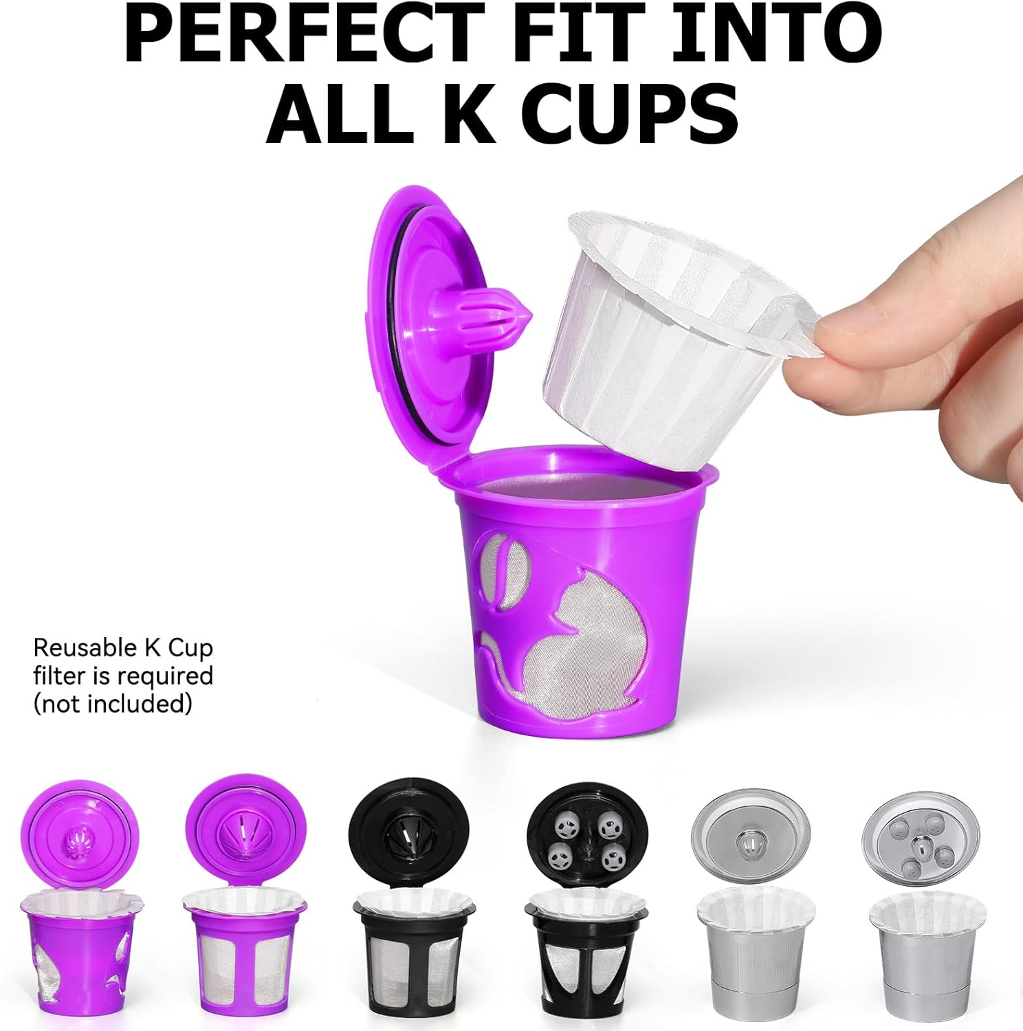 100ct Disposable Coffee Filters for Reusable K Cups, White | Fits Most Reusable K-Cups, Chlorine-Free, Compostable