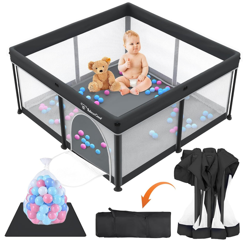 Taleco Gear Foldable Baby Play Pen with Mat, 50''x50'' Playpen for Babies and Toddlers, Playpen for Baby with Gate