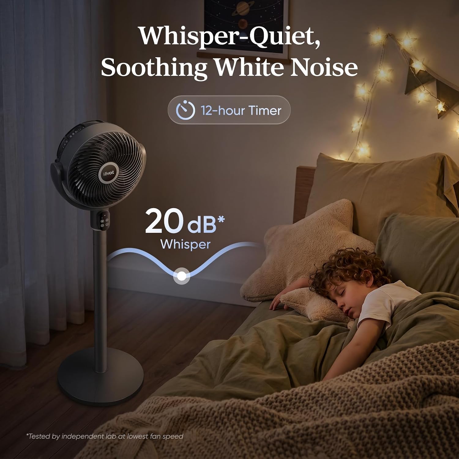 Smart Standing Fan for Bedroom, 90° Oscillating Fan, 1024CFM Airflow | 20dB Quiet, Pedestal Floor Fan with Dust