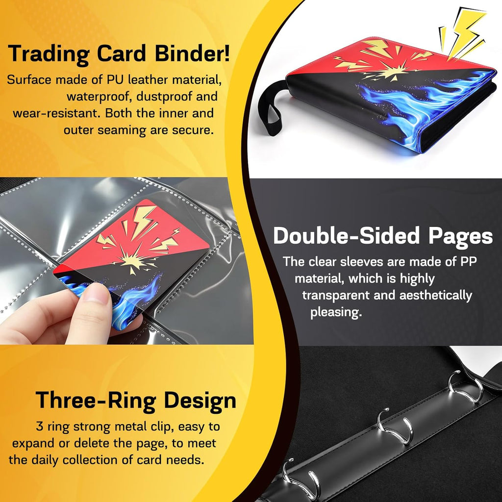 Card Binder 9 Pocket, 1080 Cards Trading Card Binder with 60 Removable Sleeves, Portable Card Binder with Zipper