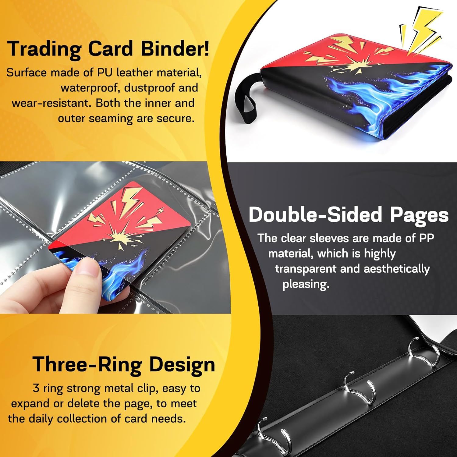 Card Binder 9 Pocket, 1080 Cards Trading Card Binder with 60 Removable Sleeves, Portable Card Binder with Zipper
