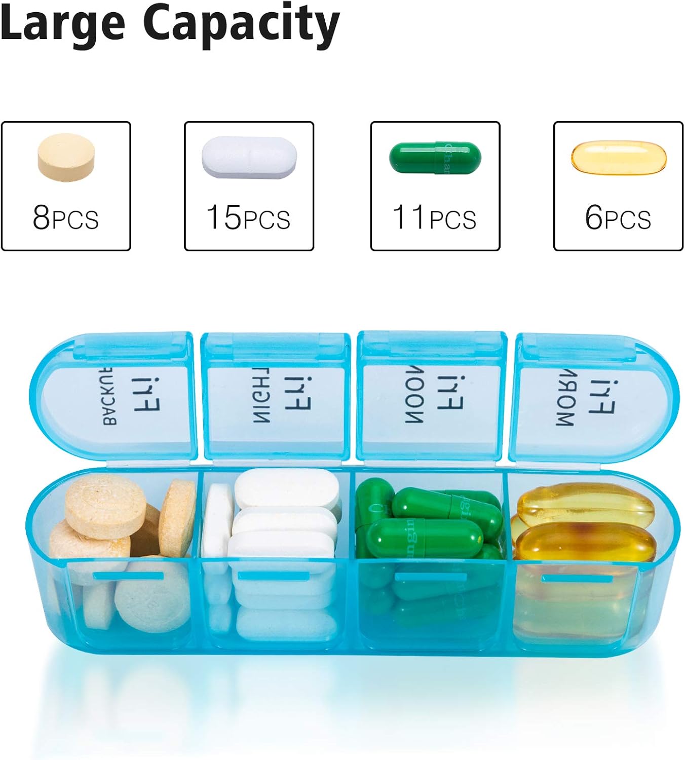 Pill Organizer 4 Times a Day - Pill Box 7 Day, Large Weekly Medicine Pill Organizer for Travel with Removable