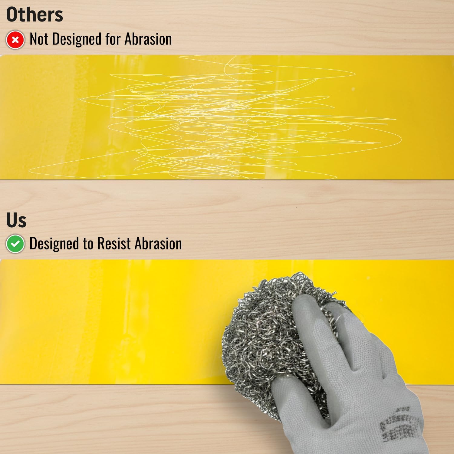Yellow Floor Marking Tape, 4" Wide x 100' Long Roll, Durable Polyester, Laminated Protection - Non-Abrasive, Adhesive