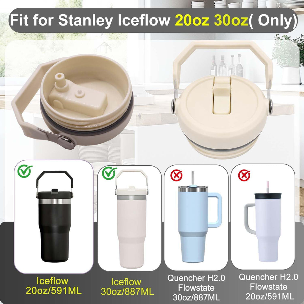 2-Pack Replacement Flip Straw Lids for Stanley IceFlow Tumbler 30oz and 20oz, Spill-Proof Cap with 2 Reusable Straws
