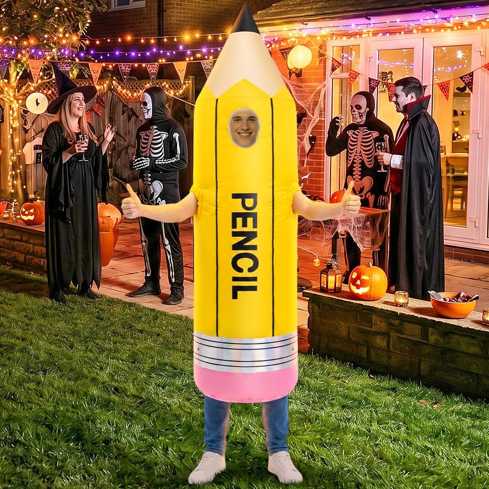 Pencil Inflatable Costume for Adult, Full Body Halloween Pencil Costumes, Blow up Stationery Suits