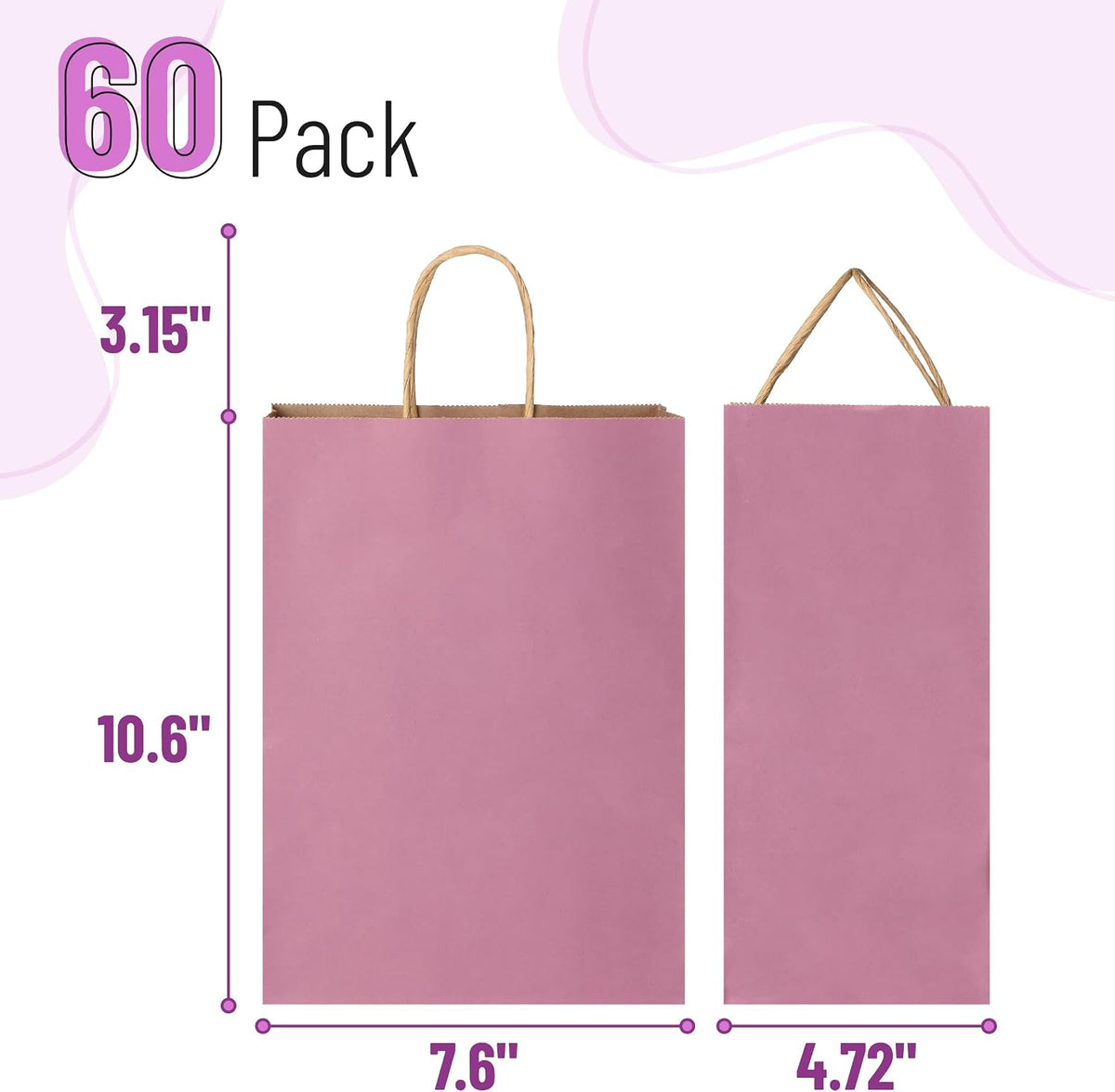 Paper Gift Bags with Handles, 60 Pack, 7.6" x 4.7" x 10.6"