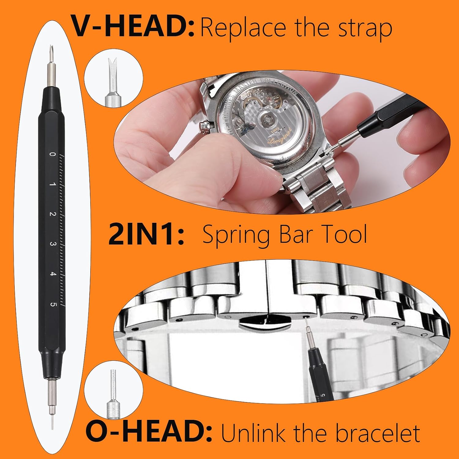 Watch Link Removal Tool Kit, Watch Band Adjustment & Resizing Tool with Double-Head Hammer,Metal Watch Band Link