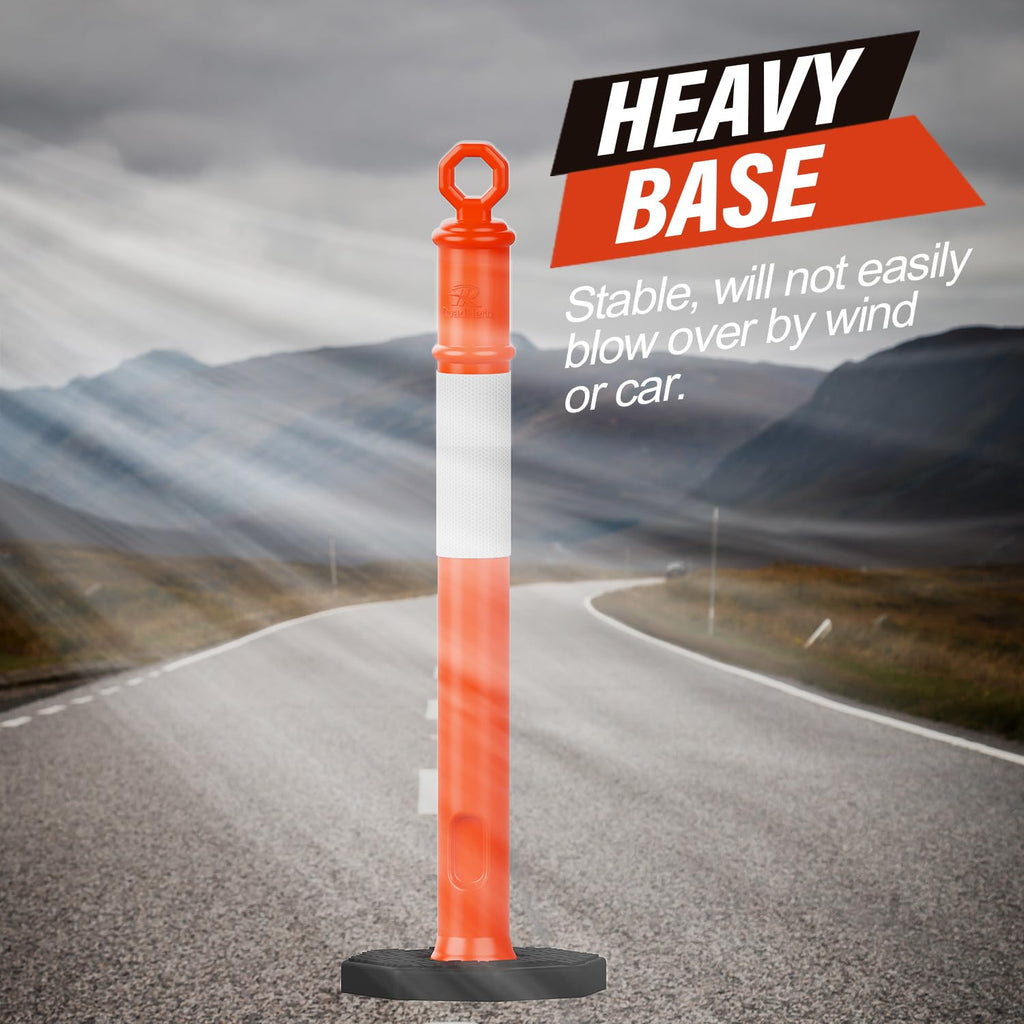 45 Inch Orange Delineator Post with Base, 3 Pack | Traffic Delineator Posts Cones, Visibility Reflective Collars