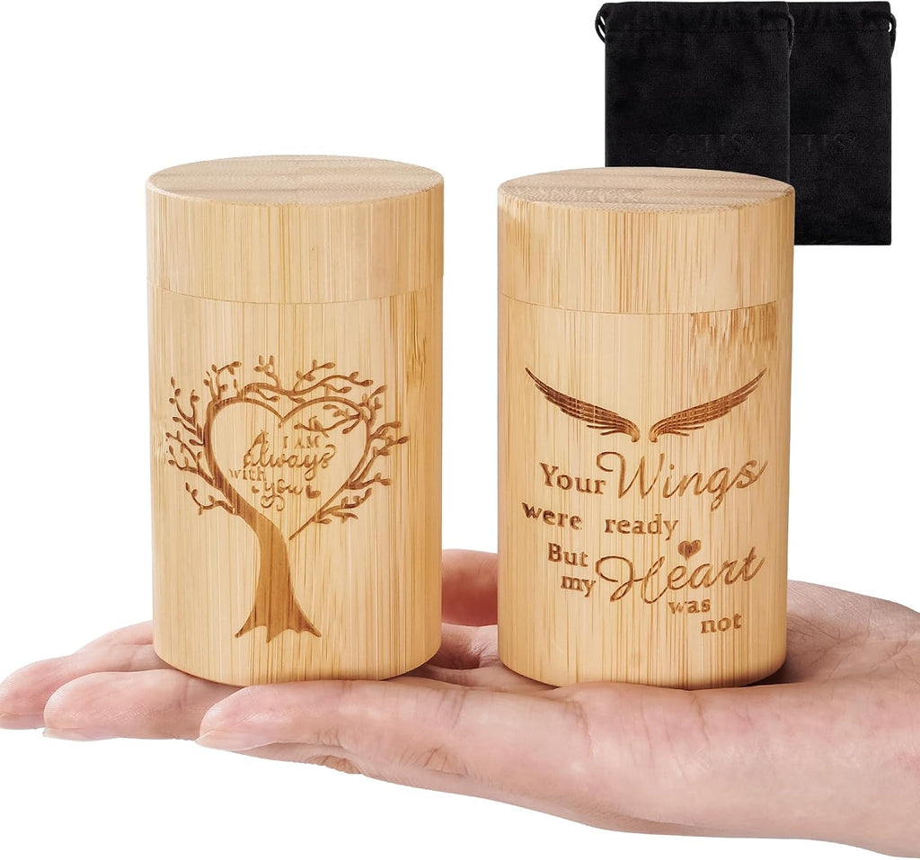 Small Urns for Human Ashes Keepsake Set of 2, Memorial Urns for Human Ashes, Natural Bamboo Mini Urns for Ash