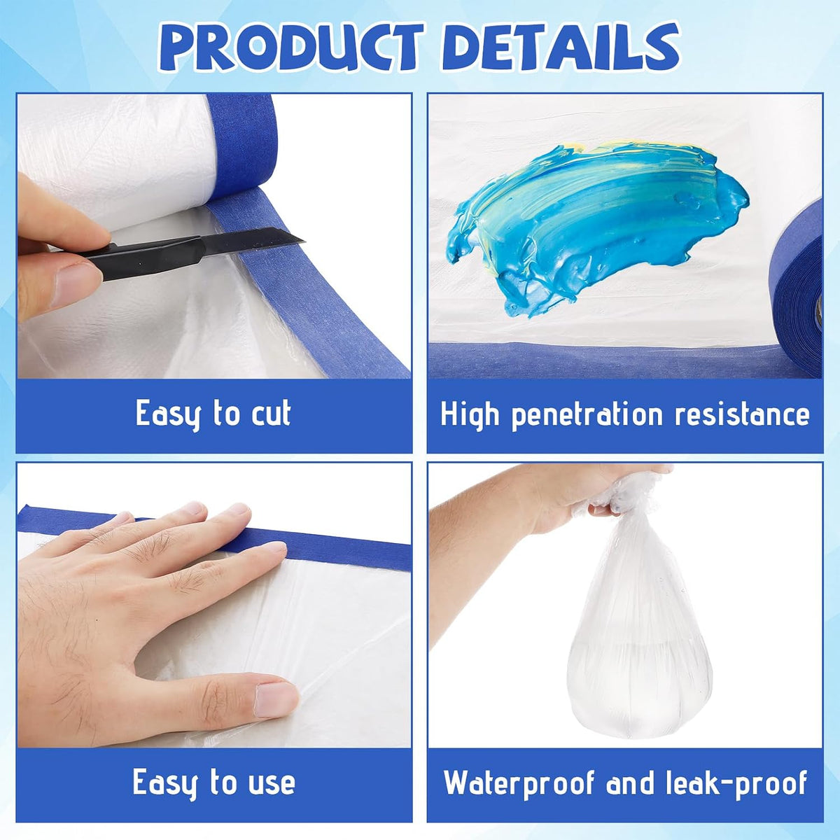 Pre-Taped Painter Plastic Sheeting for Painting 106IN x 88FTx 4Roll