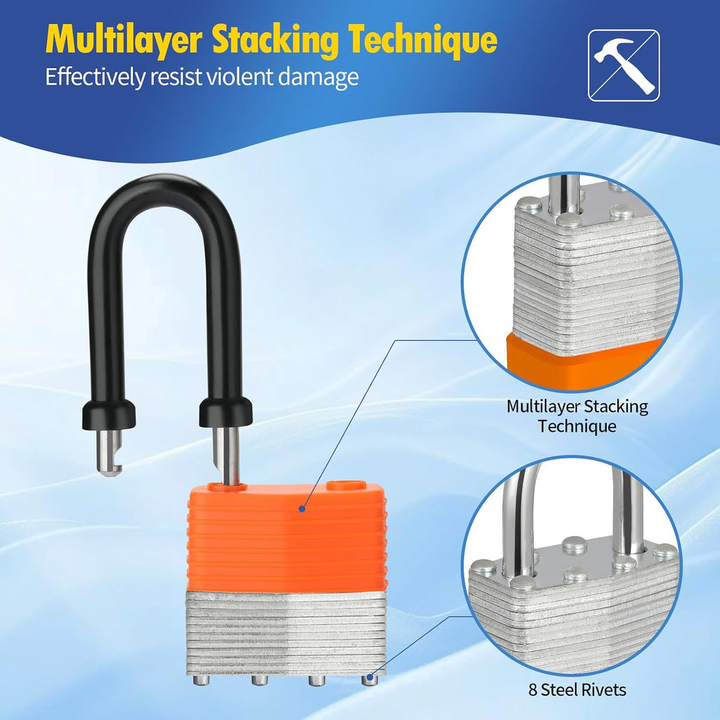6-Pack Weather Resistant Padlocks – 40mm Laminated Steel, Chrome Plated with 2-inch Shackle, Vinyl Wrapped, Hardened