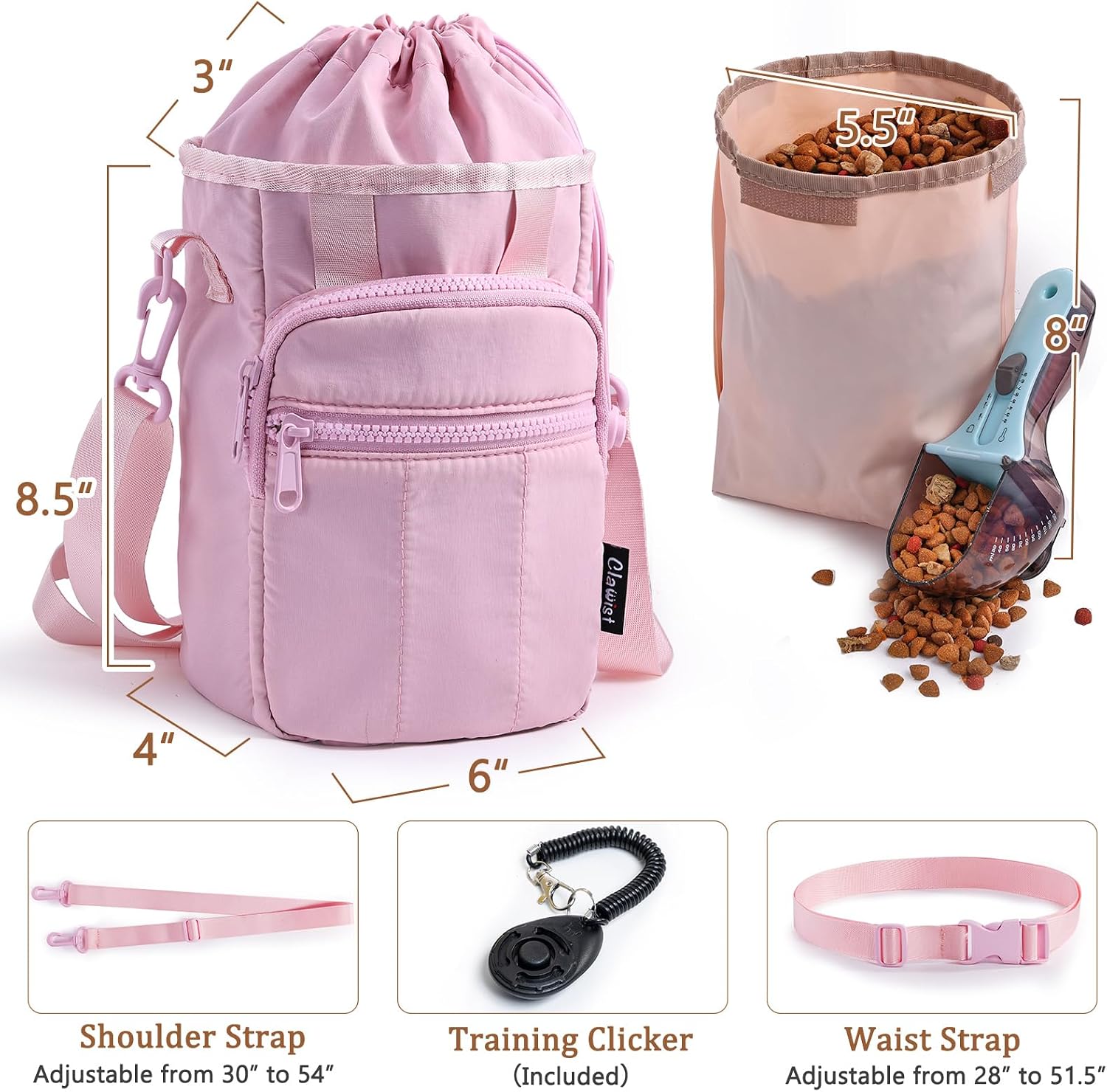 Stylish Dog Training Treat Pouch with Waist & Shoulder Strap, Dog Treat Bag for Walking and Training, Removable