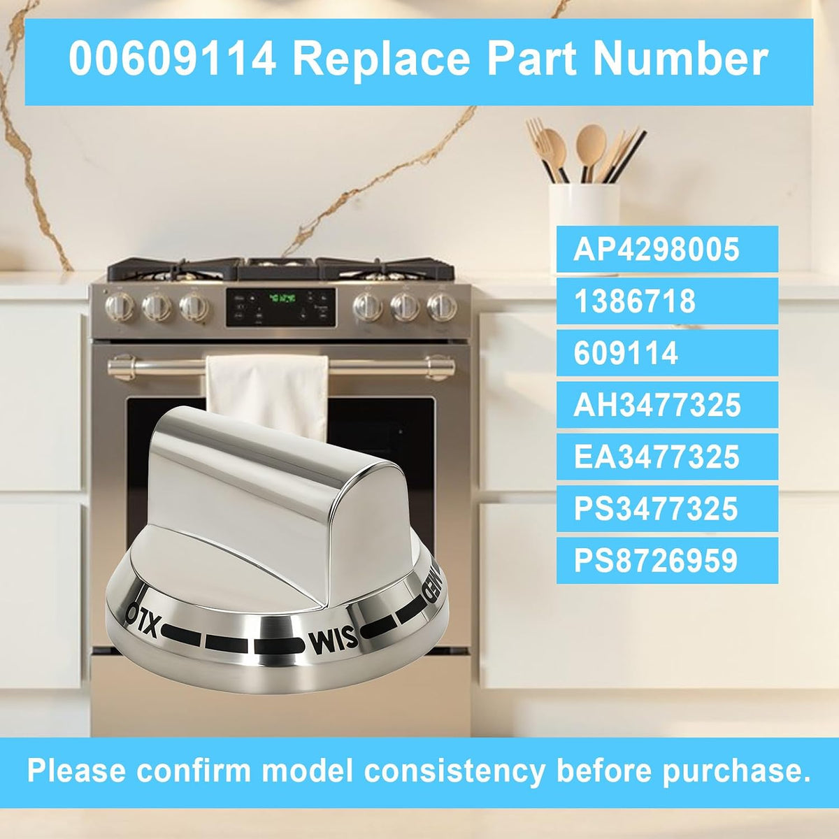00609114 Range or Burner Knob Compatible with Bosch Thermador Gaggenau