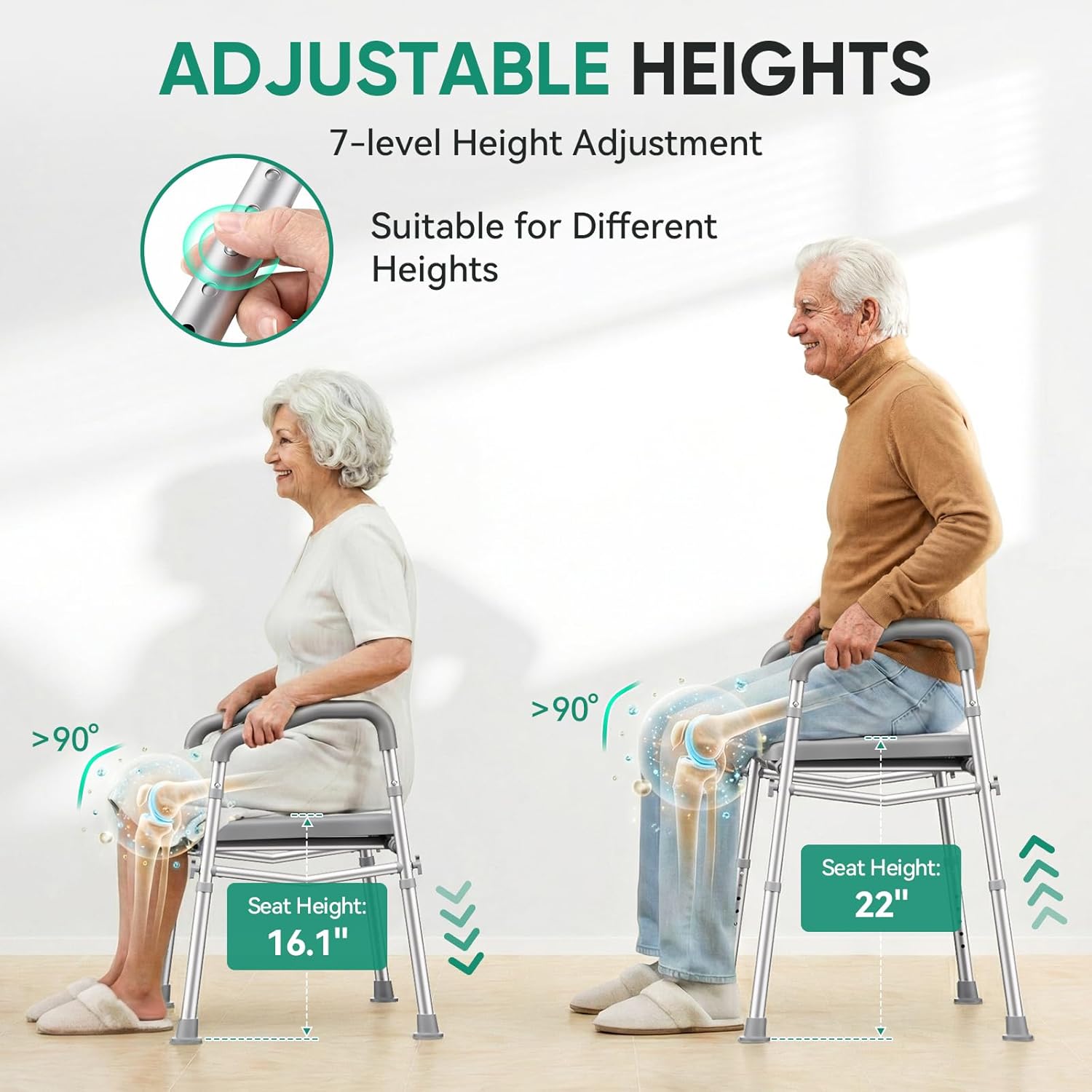 Raised Toilet Seat with Handles, 500 lb Anti-Wobble Frame, Easy to Install Toilet Seat Risers for Senior, Pregnant