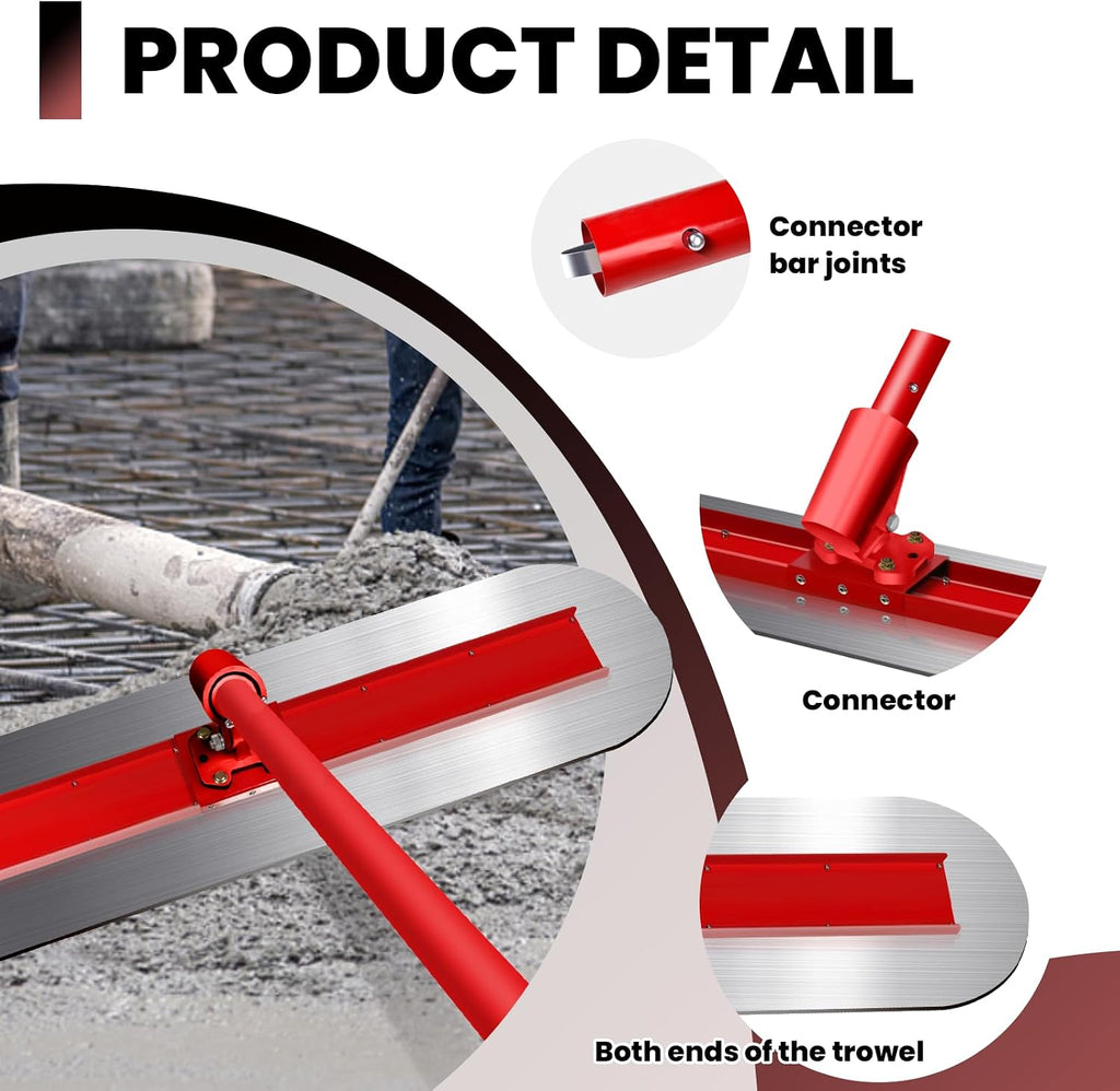 Bull Float Magnesium Concrete Tools, 48x12 in Floats Tools Kit, Includes 4 Handles and Smooth Pitch Bracket, Grout