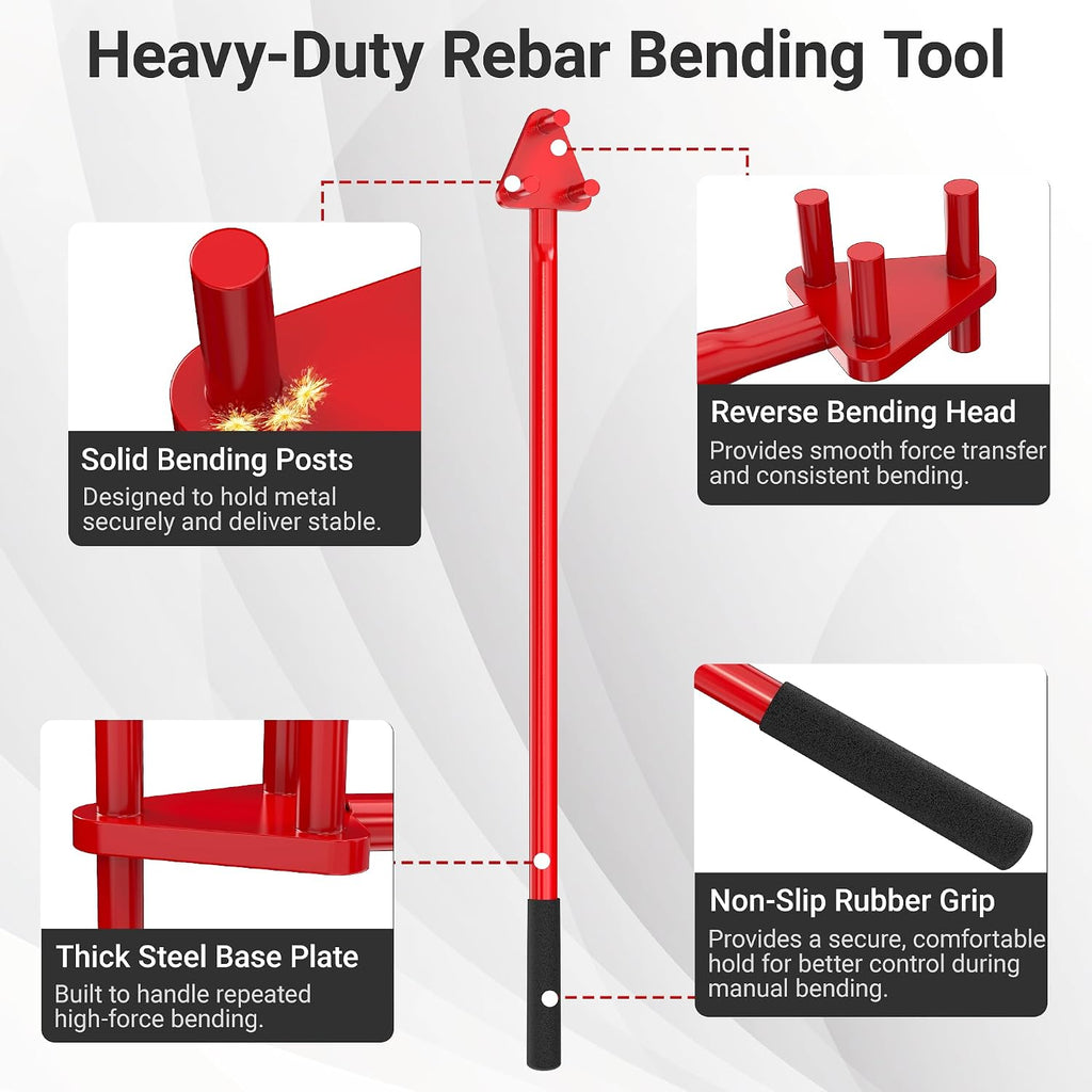 Manual Rebar Bender Tool for 5/8” (#5) Rebar, Hand Operated Steel Rod & Flat Bar Metal Bending Tool with Reverse Head