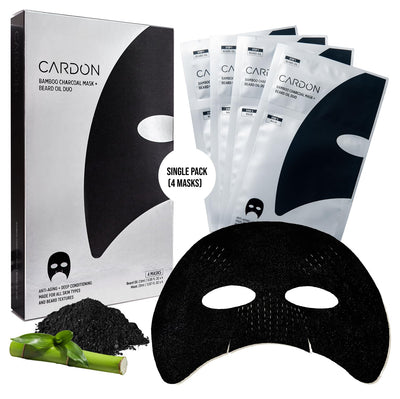 Charcoal Face Mask for Men w/Beard Oil - Hydrating Face Mask - 4ct