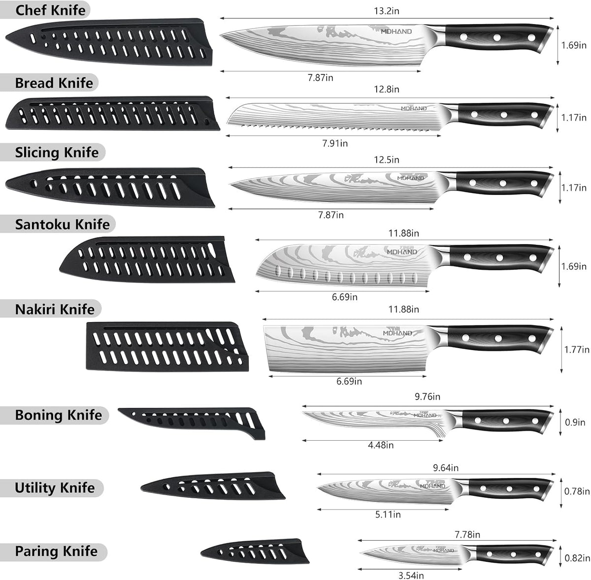 Chef Knife Set with Roll Bag, Sharp Professional Chef Knives Set