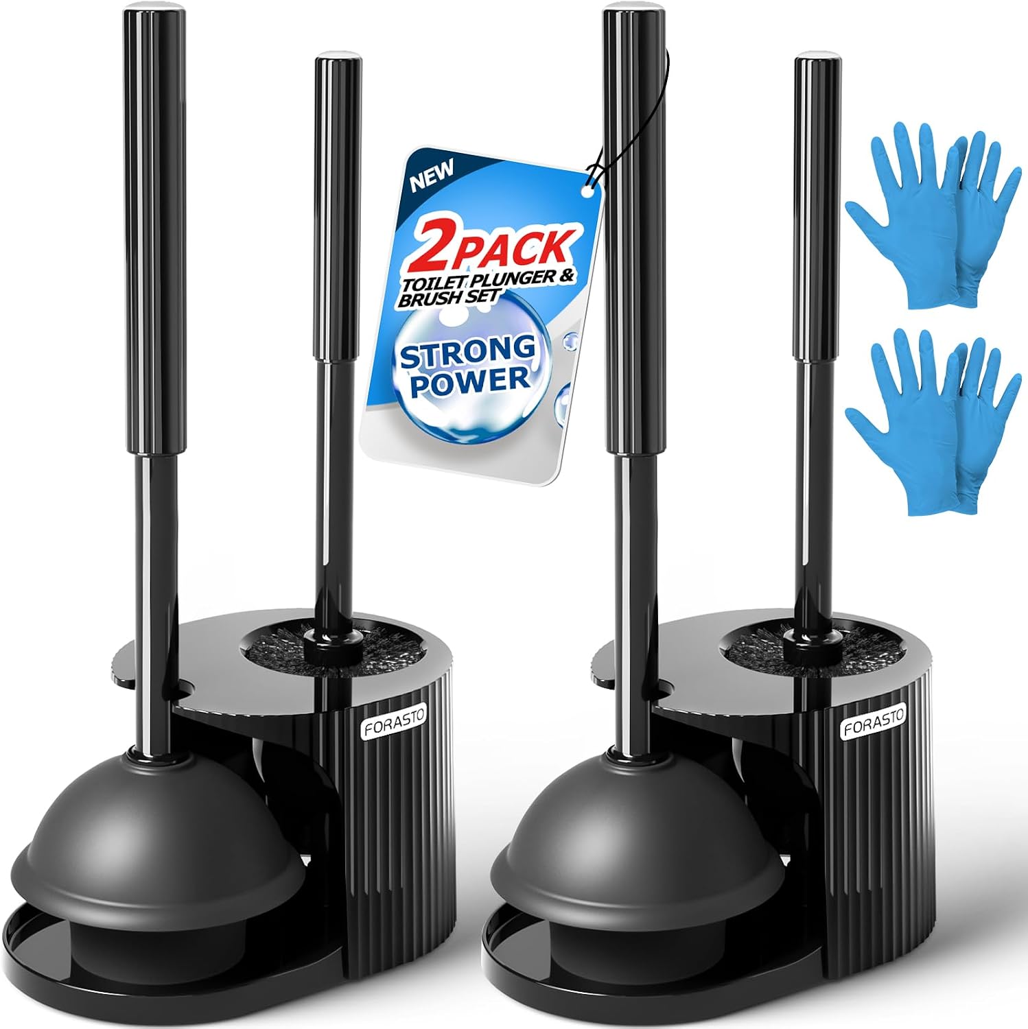 2Pack 2 in 1 Toilet Brush and Plunger Set, Extended Handle Plunger,Toilet Bowl Brush Plunger Set,Bathroom Cleaning