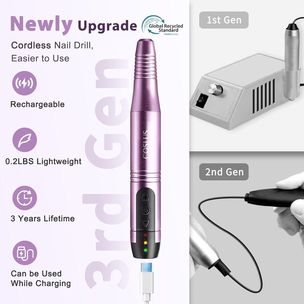 C20 Cordless Nail Drill Electric File: Professional for Acrylic Gel Dip Powder Nails, Portable All-in-One Nail Drill