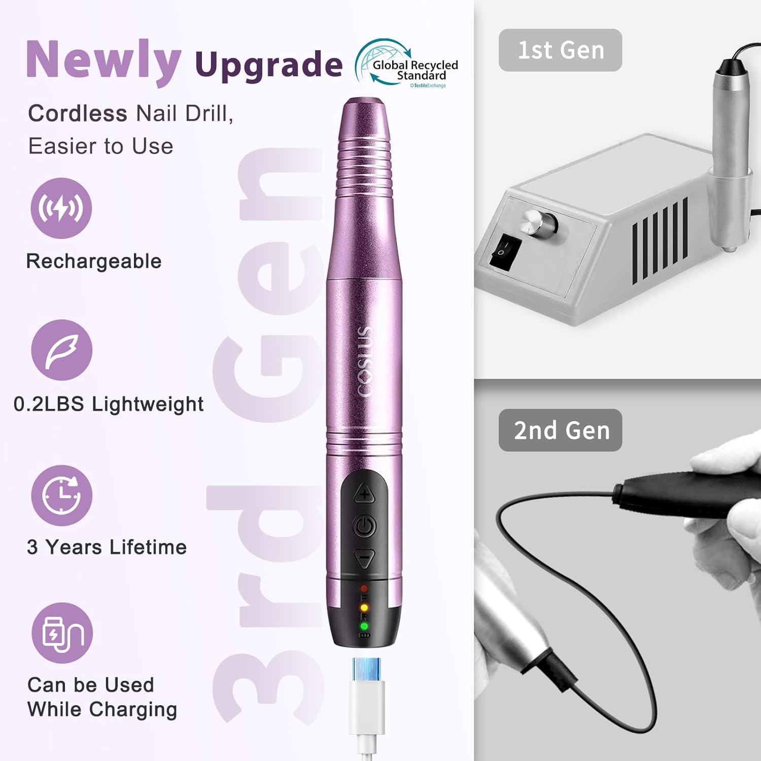 C20 Cordless Nail Drill Electric File: Professional for Acrylic Gel Dip Powder Nails, Portable All-in-One Nail Drill