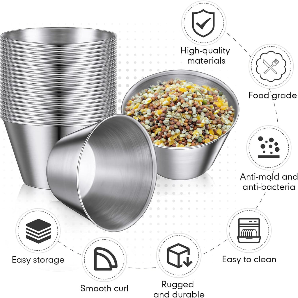 36 Pieces 5.5 oz Ramekins Stainless Steel Condiments Cups Metal Dipping Sauce Cups for Drinking Butter Ice Cubes