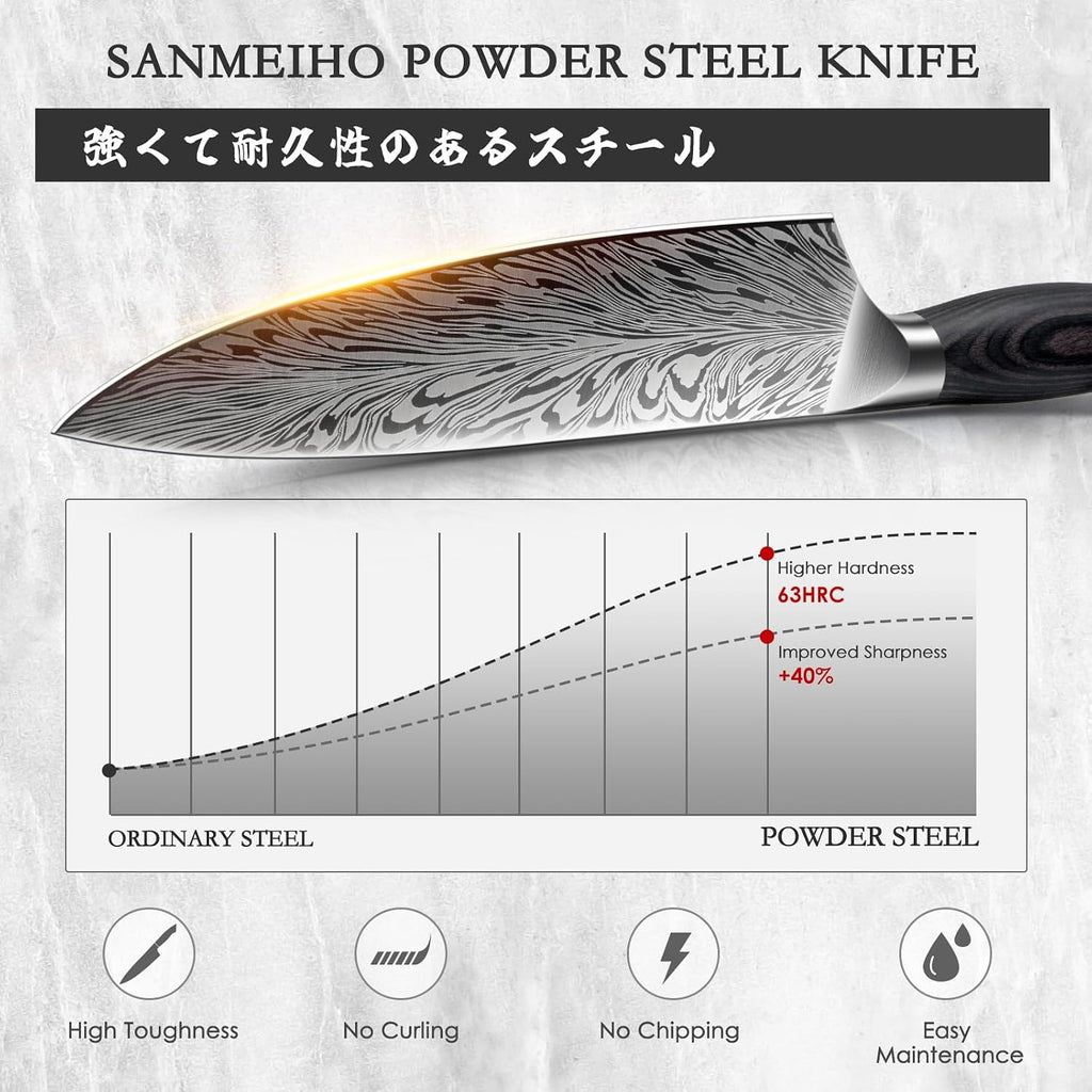 Chef Knife in Powder Steel, Japanese Kitchen Knife 8 Inch