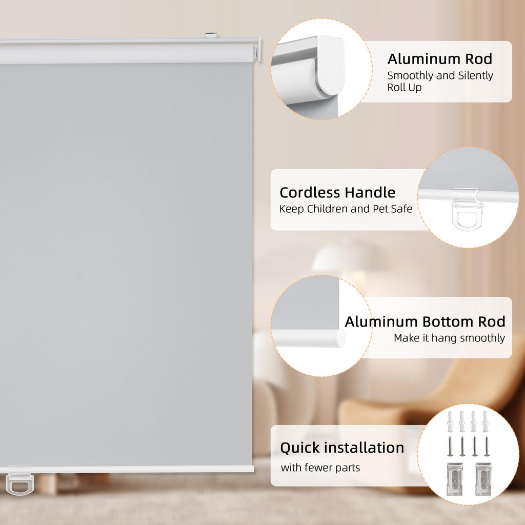 Blackout Roller Shades Pull Down, Cordless Window Blinds for Home