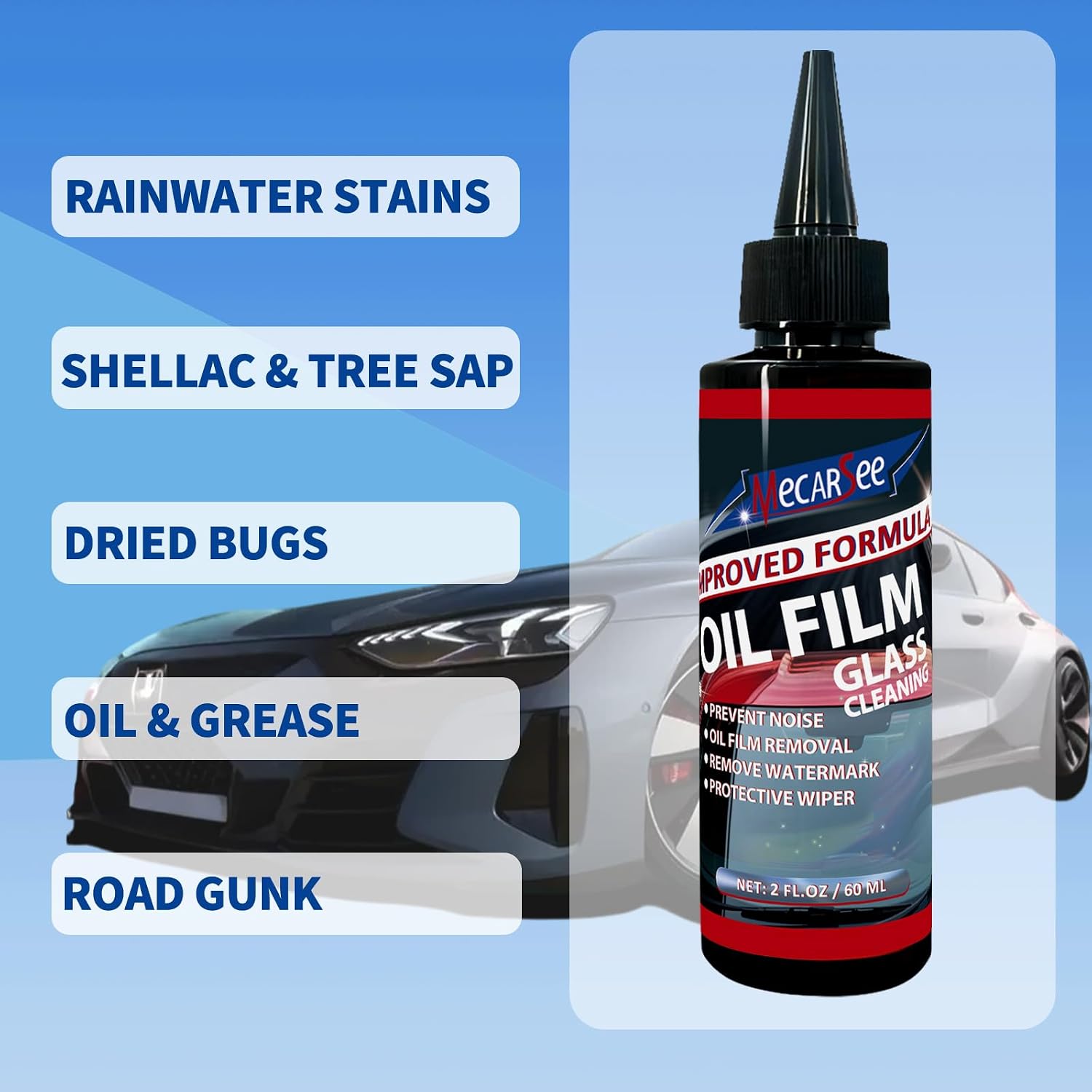 Oil Film Remover 4oz Streak Free Glass Cleaner, Car Truck SUV Window Spray | Windshield Anti-Fog Rain Repellent