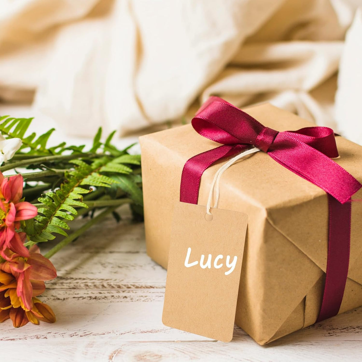 Gift Tags with String Attached, 100 Pcs 1.9"x3.1" Brown Sale Price Tag, Rectangular Blank Kraft Paper Bags Marking