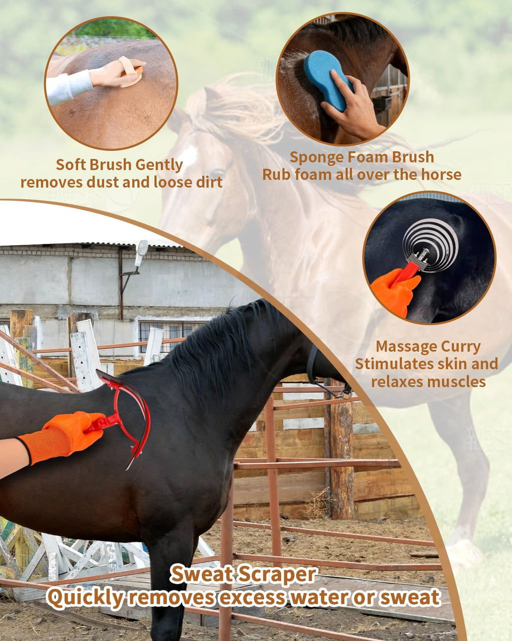 Horse Grooming Kit 13 Piece, Complete Horse Brushes & Grooming Supplies Set with Organizer Bag, Curry Comb, Hoof