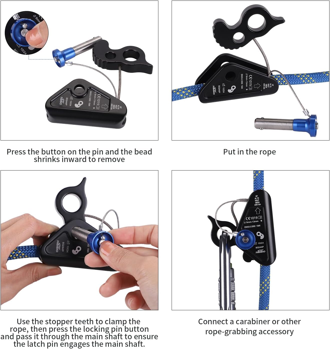 15KN Detachable Rope Grab Ascender,11-13 MM Rope Flip Line Climbing Ascender for Rock Climbing, Tree Climbing and
