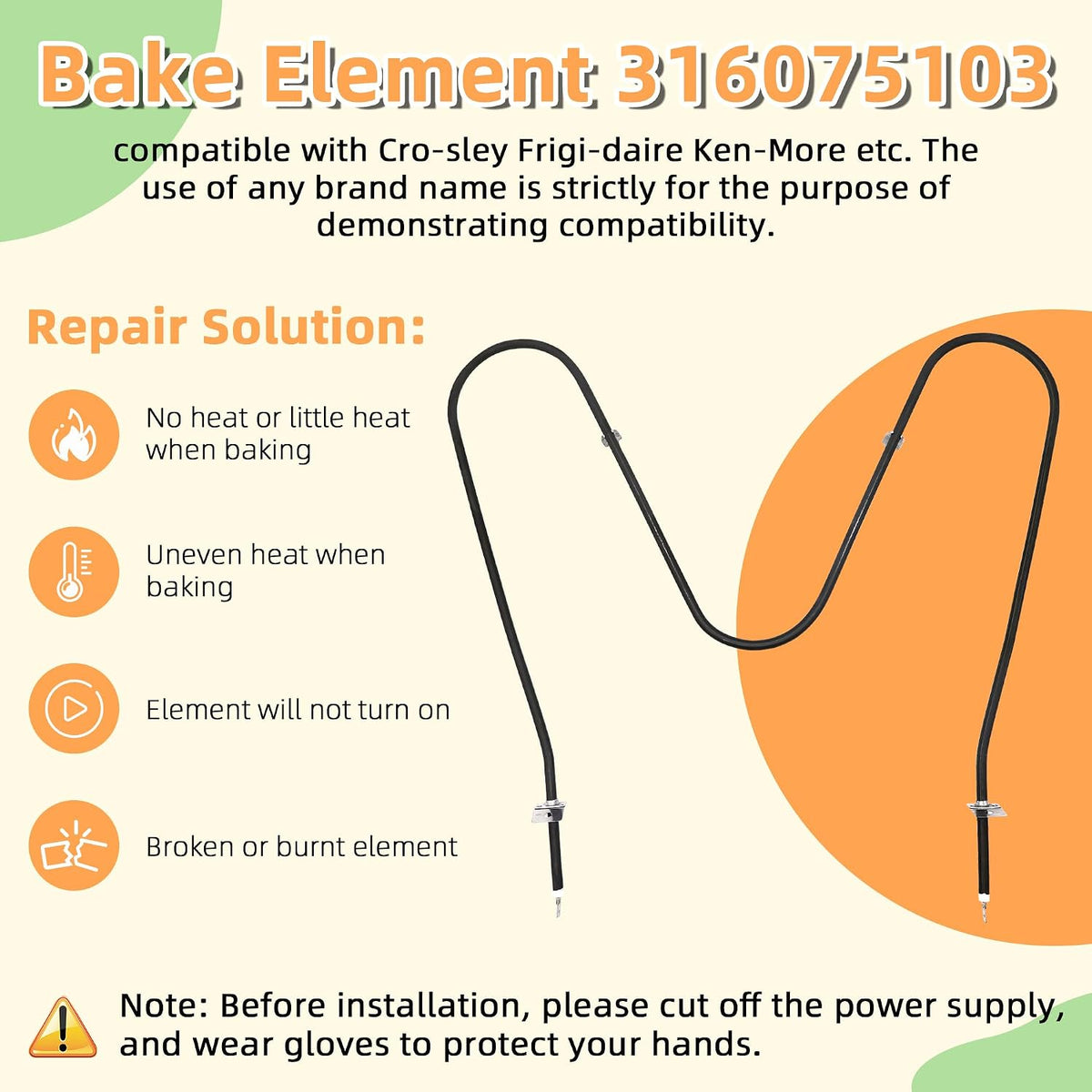 316075103 Oven Bake Element 316075104 Fit for Frigi-daire Ken-more