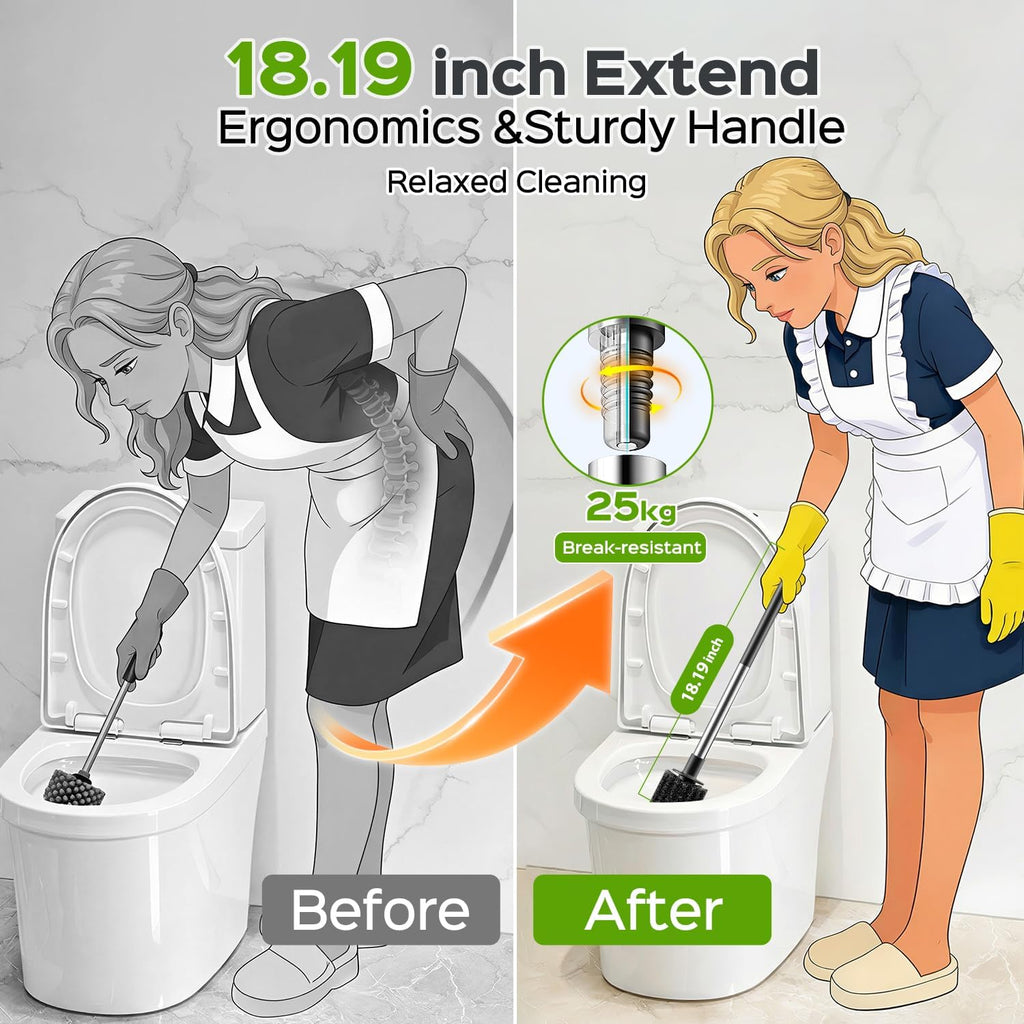 Toilet Plunger and Brush Set: Bathroom Powerful Cleaning Round Bristle Brush - Stainless Steel Heavy Duty Unclogging