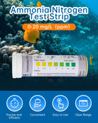 Aquarium Ammonia Nitrogen Test Strips, 100 Strips, 0-20 ppm Range | Accurate Readings, Professional Aquarium Test