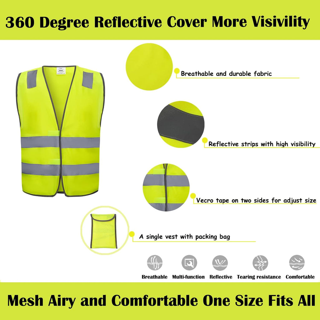 Safety Vests 20 Pack Bulk - Yellow Reflective High Visibility Construction ANSI Class 2 Work Vests for Men,Woman,Hi