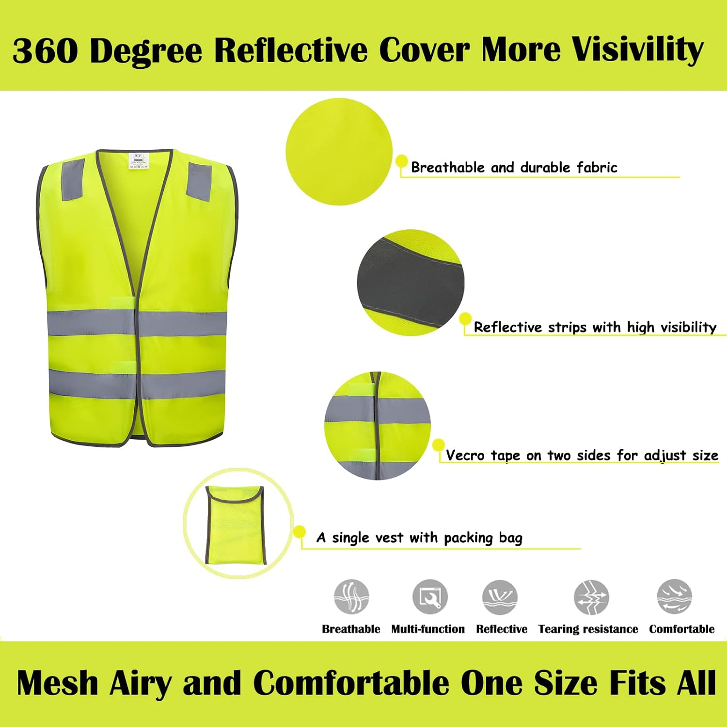 Safety Vests 20 Pack Bulk - Yellow Reflective High Visibility Construction ANSI Class 2 Work Vests for Men,Woman,Hi