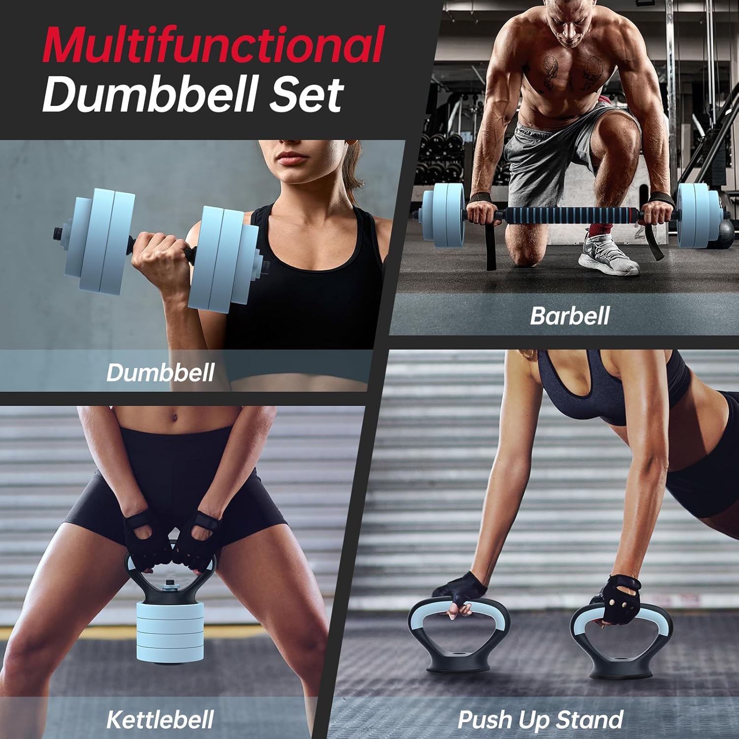 Adjustable Dumbbell Set, 45lbs Free Weight Set with Connector, 5 in 1 Weight Set Used as Kettlebells, Barbell, Push
