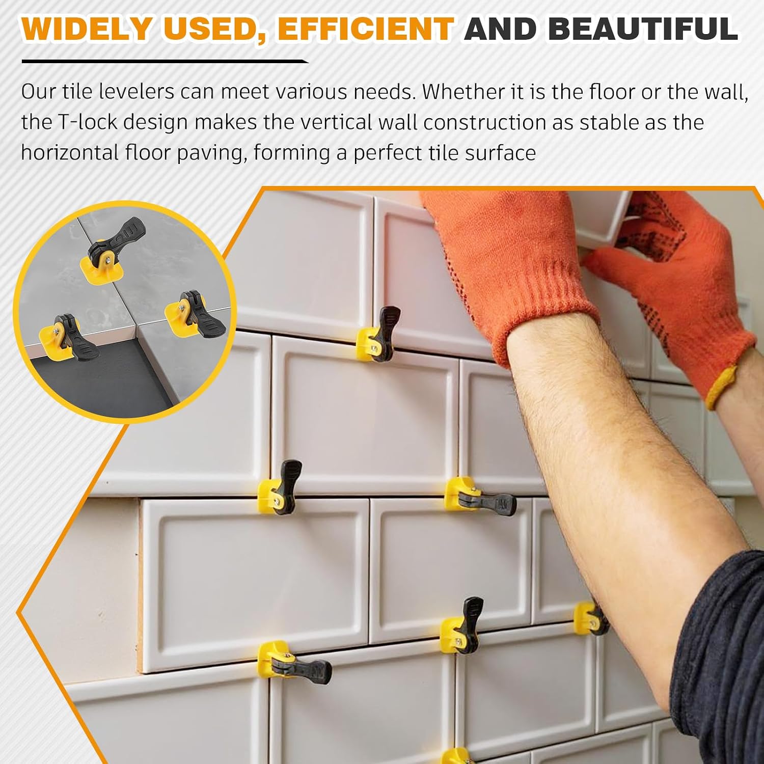 Tile Leveling System Kit 200 Reusable Tile Spacers + 200 1/16'' Replaceable Spare Steel T-pin, Leveling Clips Fit