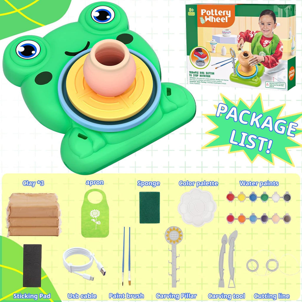 Pottery Wheel for Kids - Complete Pottery Painting Kit Arts and Crafts for Kids Ages 8-12 with 3 Pack Air Dry Clay