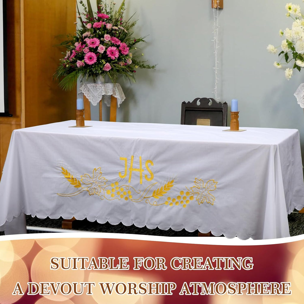 White Altar Cloth Communion Church Table Cloth, 88″ X 52″, Cover