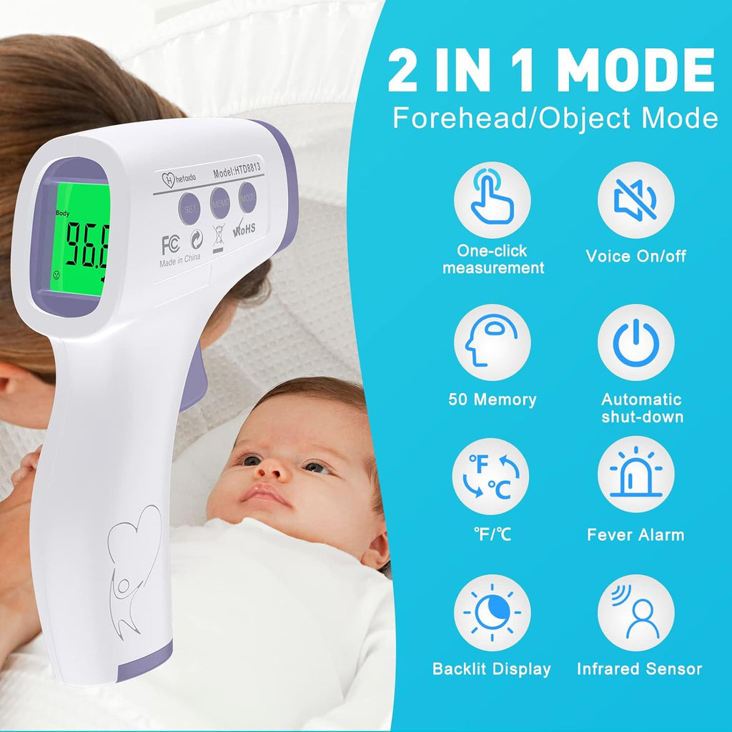 Digital Thermometer for Adults and Kids, No Touch Forehead Thermometer for Baby, 2 in 1 Body Surface Mode Infrared